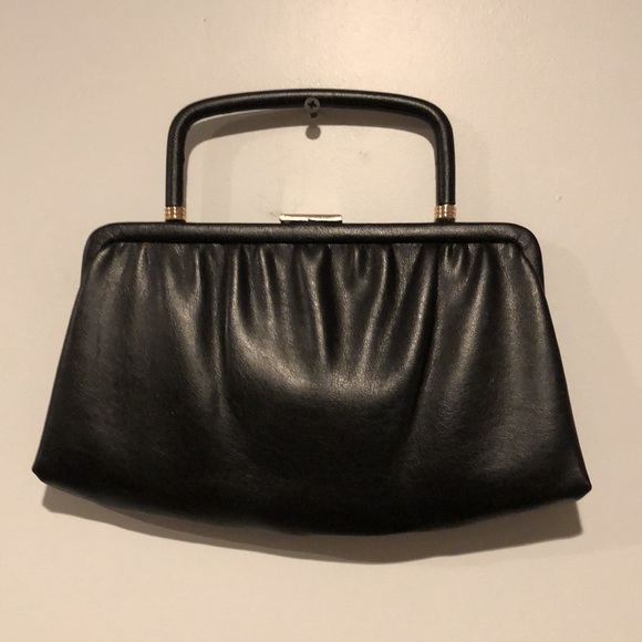 Vintage Black Leather Structured Top Handle Bag - Picture 2 of 7